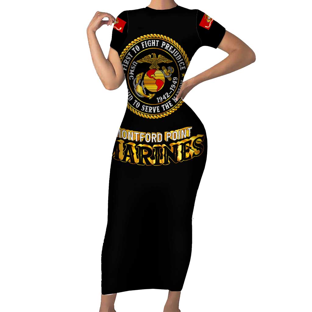 Breaking Barriers: Black Valor Short Sleeve Bodycon Dress - Wonder Print Shop