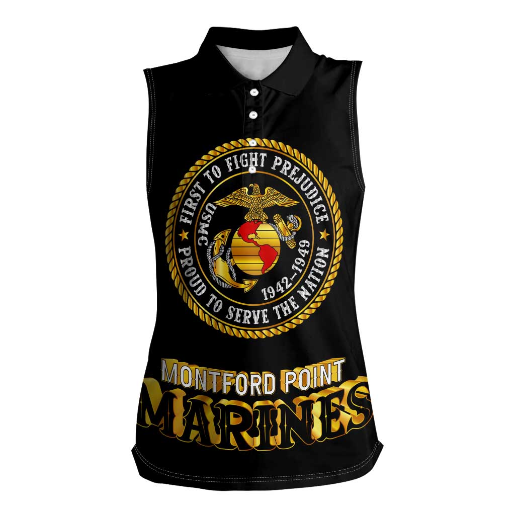 Breaking Barriers: Black Valor Women Sleeveless Polo Shirt - Wonder Print Shop