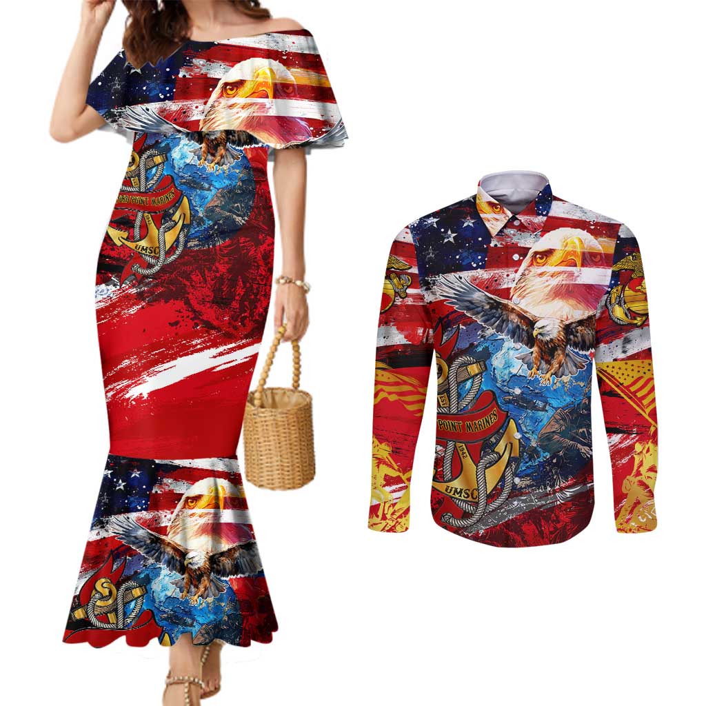 Serving The Nation Despite Injustice Couples Matching Mermaid Dress and Long Sleeve Button Shirt - Wonder Print Shop
