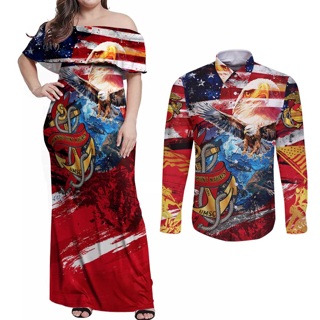 Serving The Nation Despite Injustice Couples Matching Off Shoulder Maxi Dress and Long Sleeve Button Shirt - Wonder Print Shop