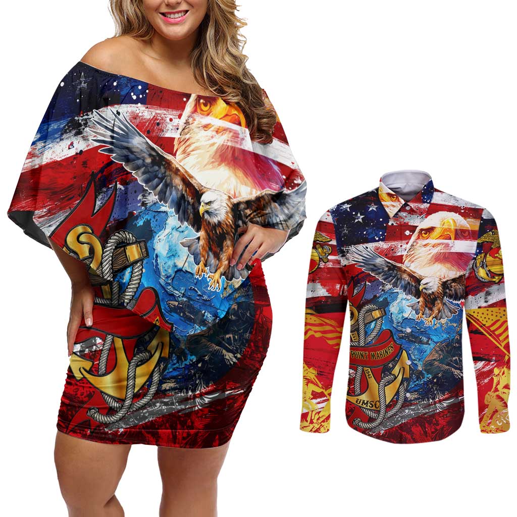 Serving The Nation Despite Injustice Couples Matching Off Shoulder Short Dress and Long Sleeve Button Shirt - Wonder Print Shop