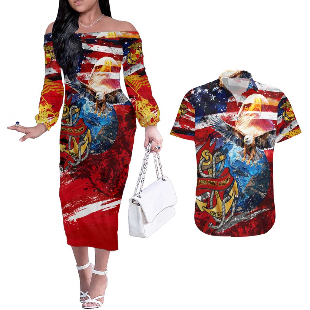 Serving The Nation Despite Injustice Couples Matching Off The Shoulder Long Sleeve Dress and Hawaiian Shirt - Wonder Print Shop