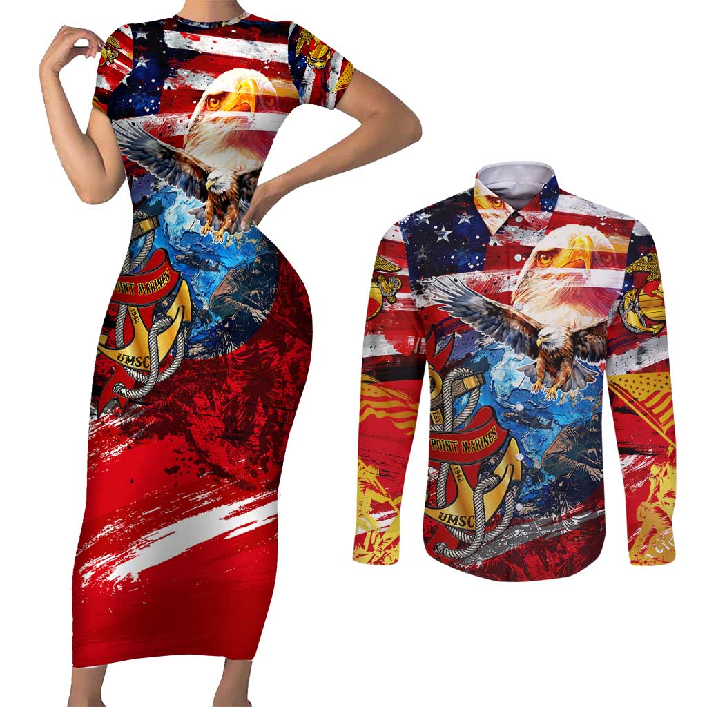 Serving The Nation Despite Injustice Couples Matching Short Sleeve Bodycon Dress and Long Sleeve Button Shirt - Wonder Print Shop
