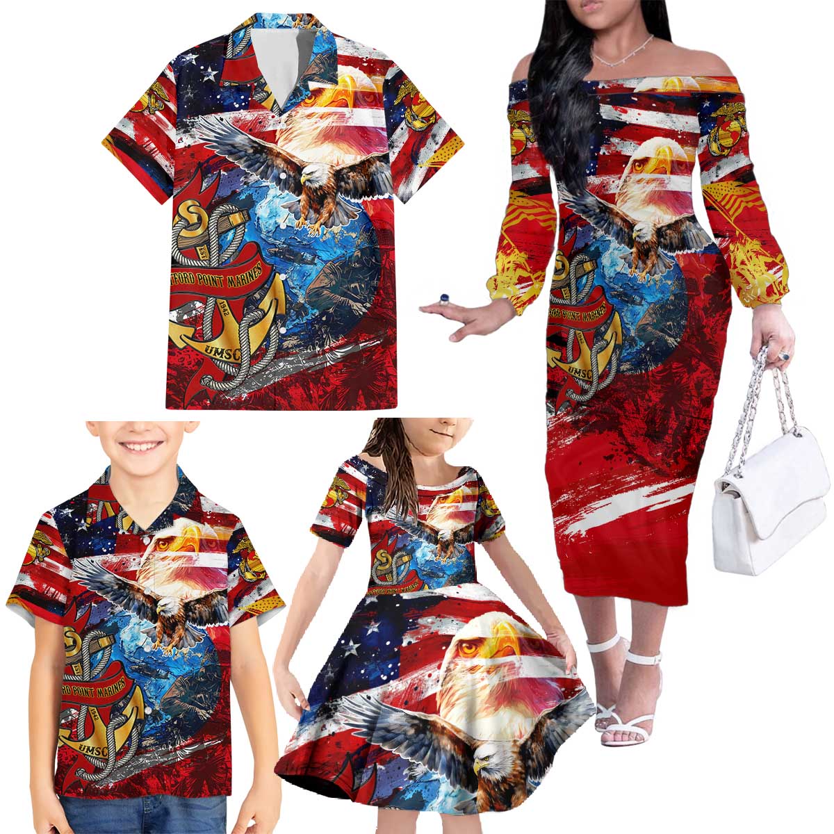 Serving The Nation Despite Injustice Family Matching Off The Shoulder Long Sleeve Dress and Hawaiian Shirt - Wonder Print Shop