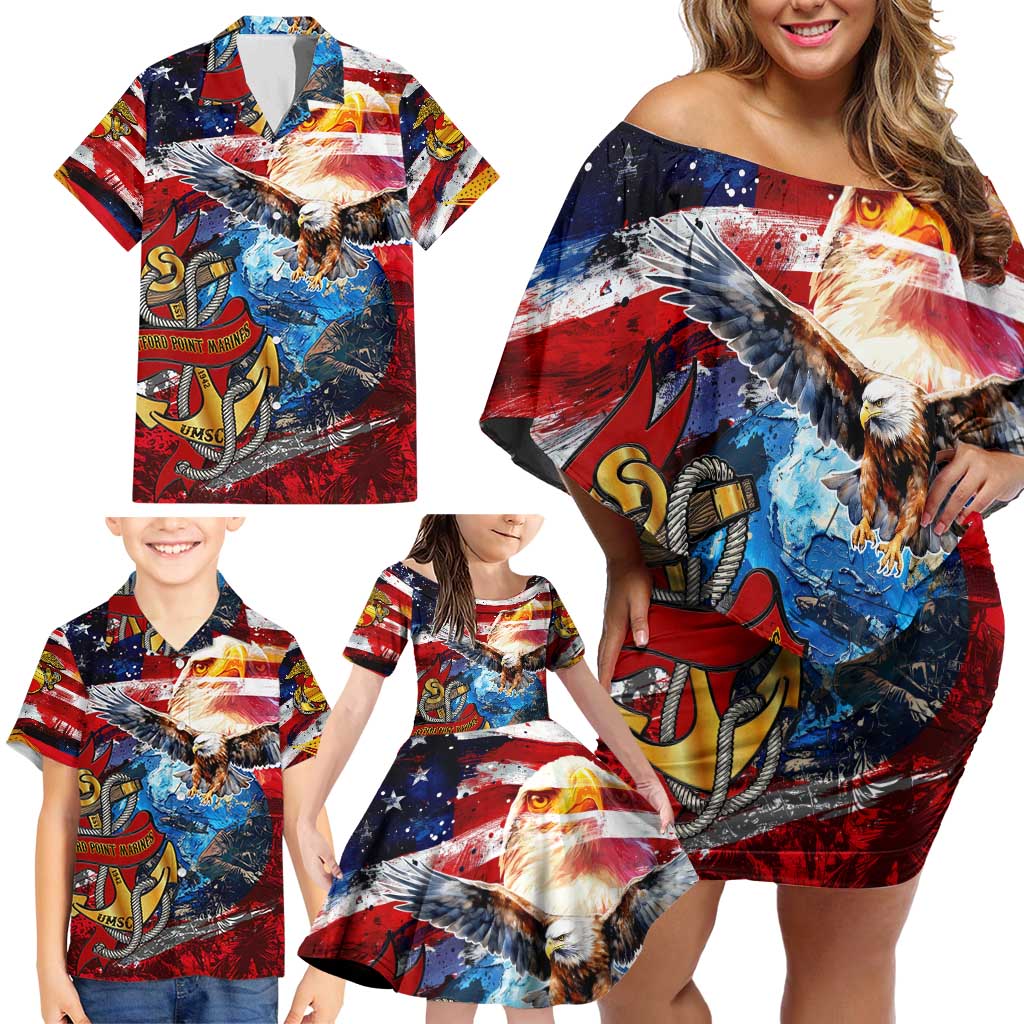 Serving The Nation Despite Injustice Family Matching Off Shoulder Short Dress and Hawaiian Shirt - Wonder Print Shop