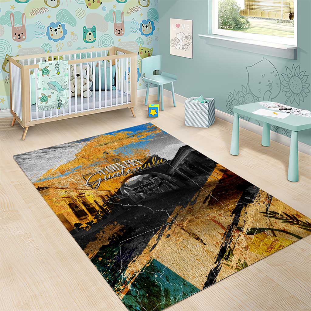 Guatemala Country Pride Area Rug Grunge Map Art with National Landmark Flag Texture - Wonder Print Shop