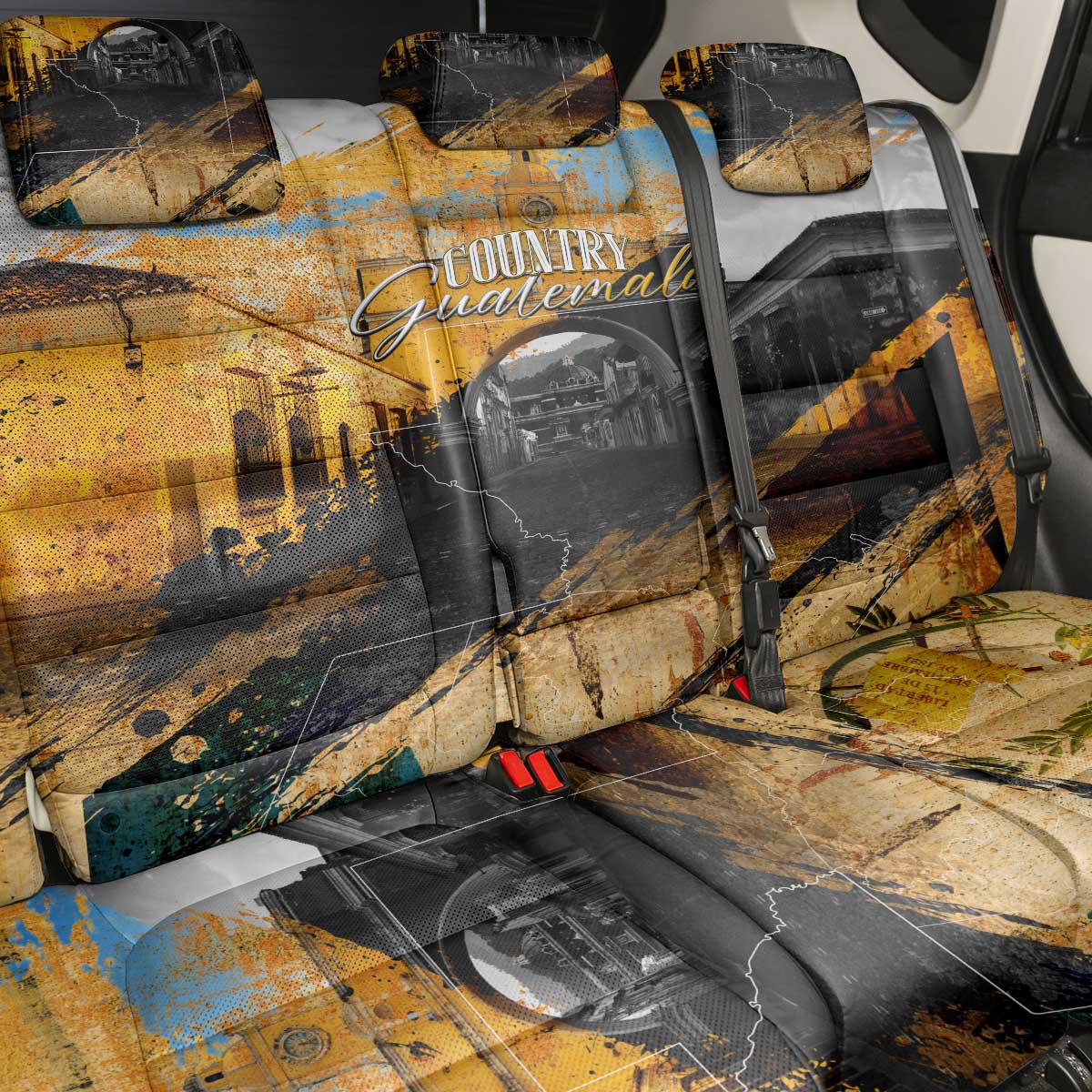 Guatemala Country Pride Back Car Seat Cover Grunge Map Art with National Landmark Flag Texture - Wonder Print Shop