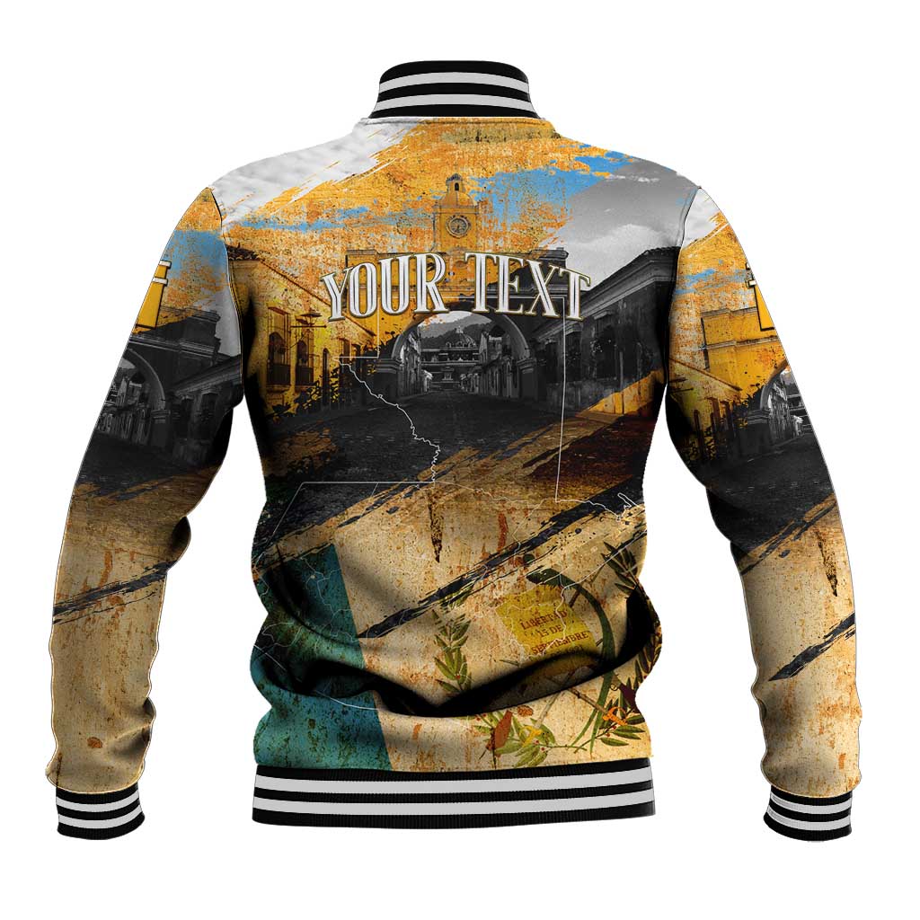 Guatemala Country Pride Baseball Jacket Grunge Map Art with National Landmark Flag Texture - Wonder Print Shop
