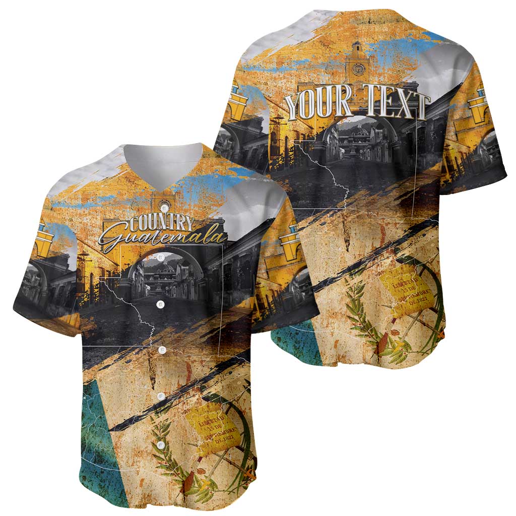 Guatemala Country Pride Baseball Jersey Grunge Map Art with National Landmark Flag Texture - Wonder Print Shop