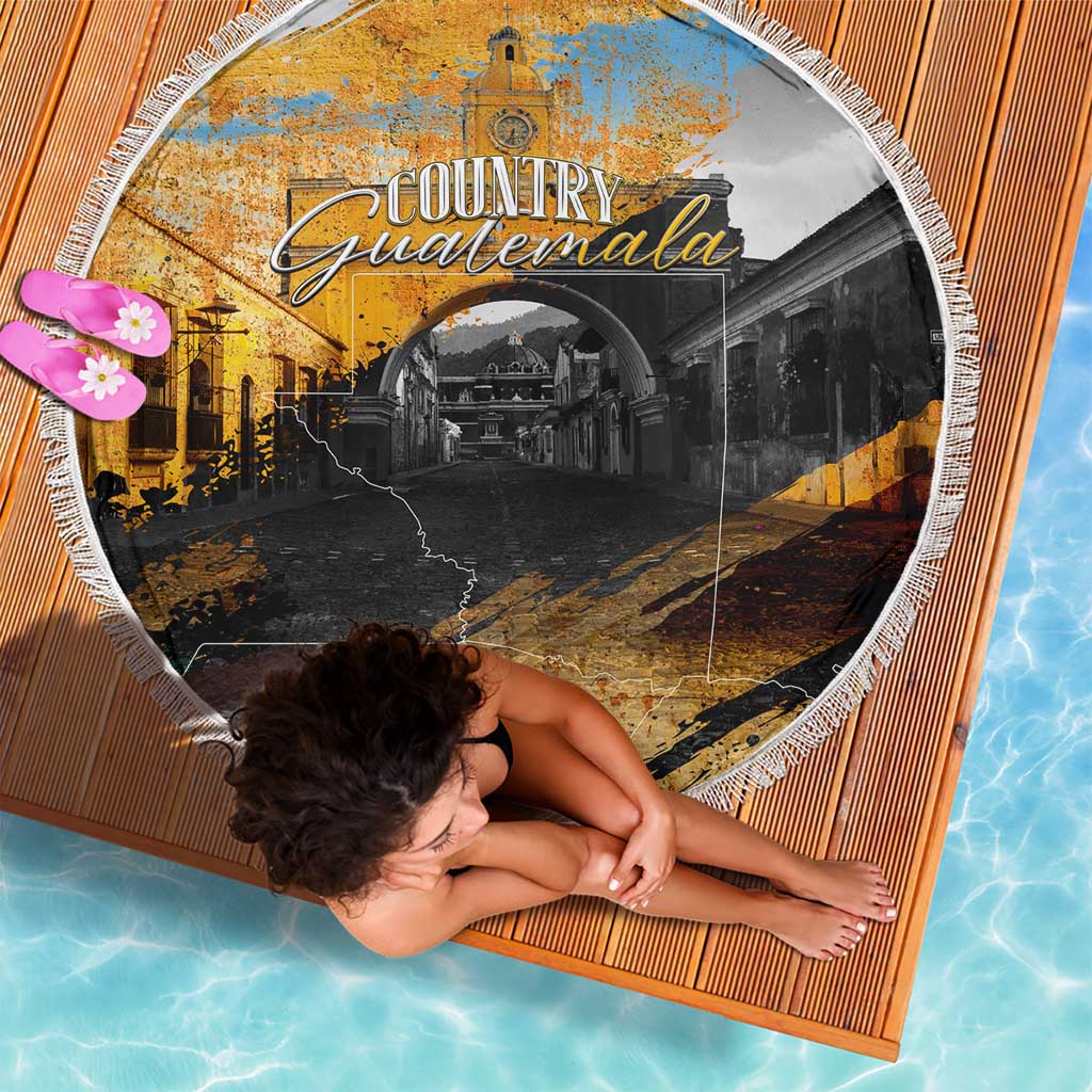 Guatemala Country Pride Beach Blanket Grunge Map Art with National Landmark Flag Texture - Wonder Print Shop