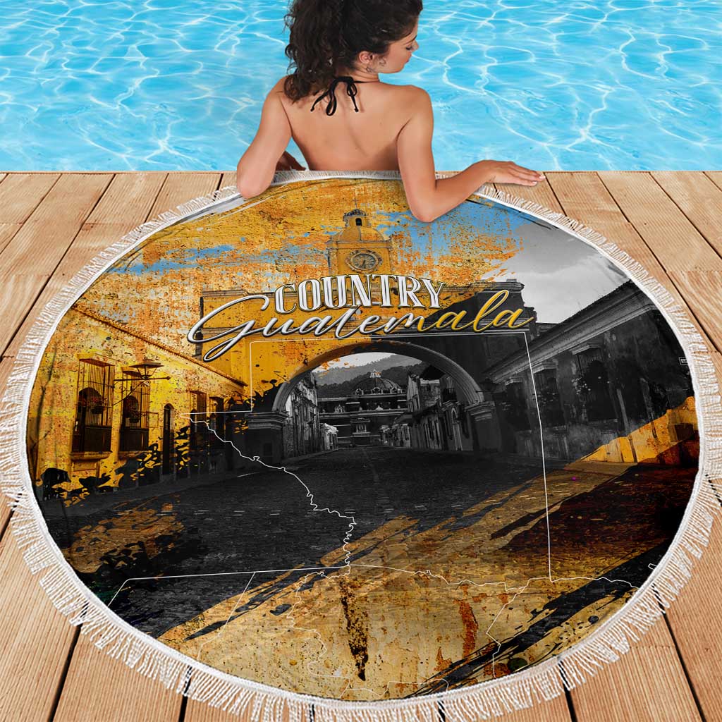 Guatemala Country Pride Beach Blanket Grunge Map Art with National Landmark Flag Texture - Wonder Print Shop
