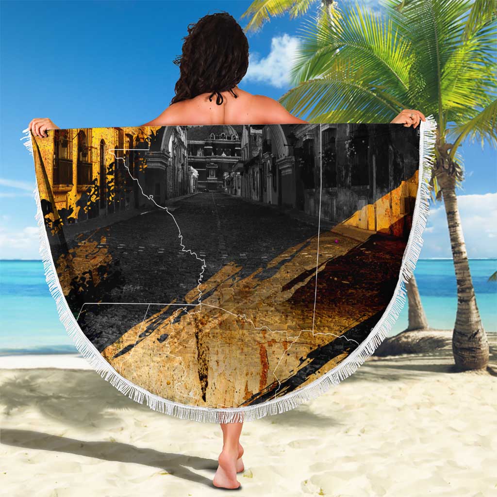 Guatemala Country Pride Beach Blanket Grunge Map Art with National Landmark Flag Texture - Wonder Print Shop