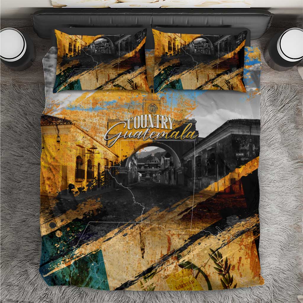 Guatemala Country Pride Bedding Set Grunge Map Art with National Landmark Flag Texture - Wonder Print Shop