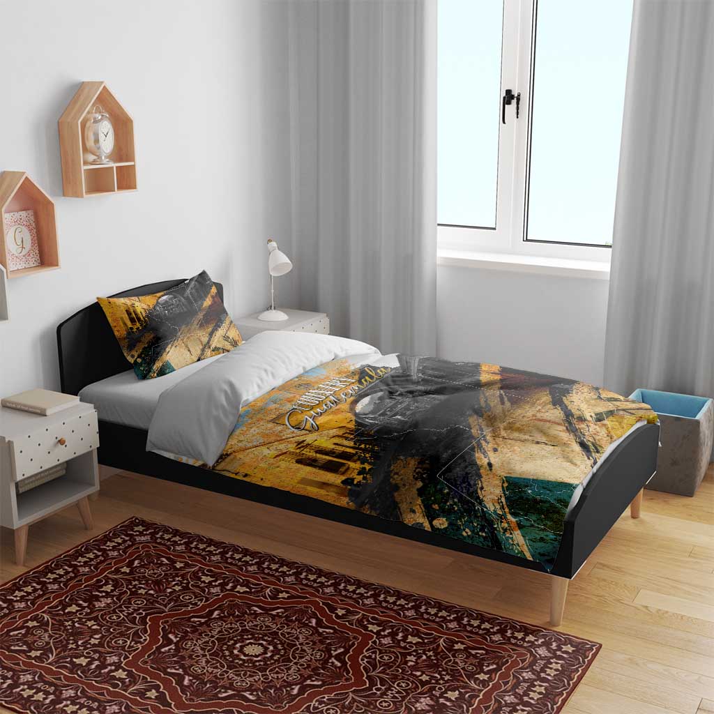 Guatemala Country Pride Bedding Set Grunge Map Art with National Landmark Flag Texture - Wonder Print Shop