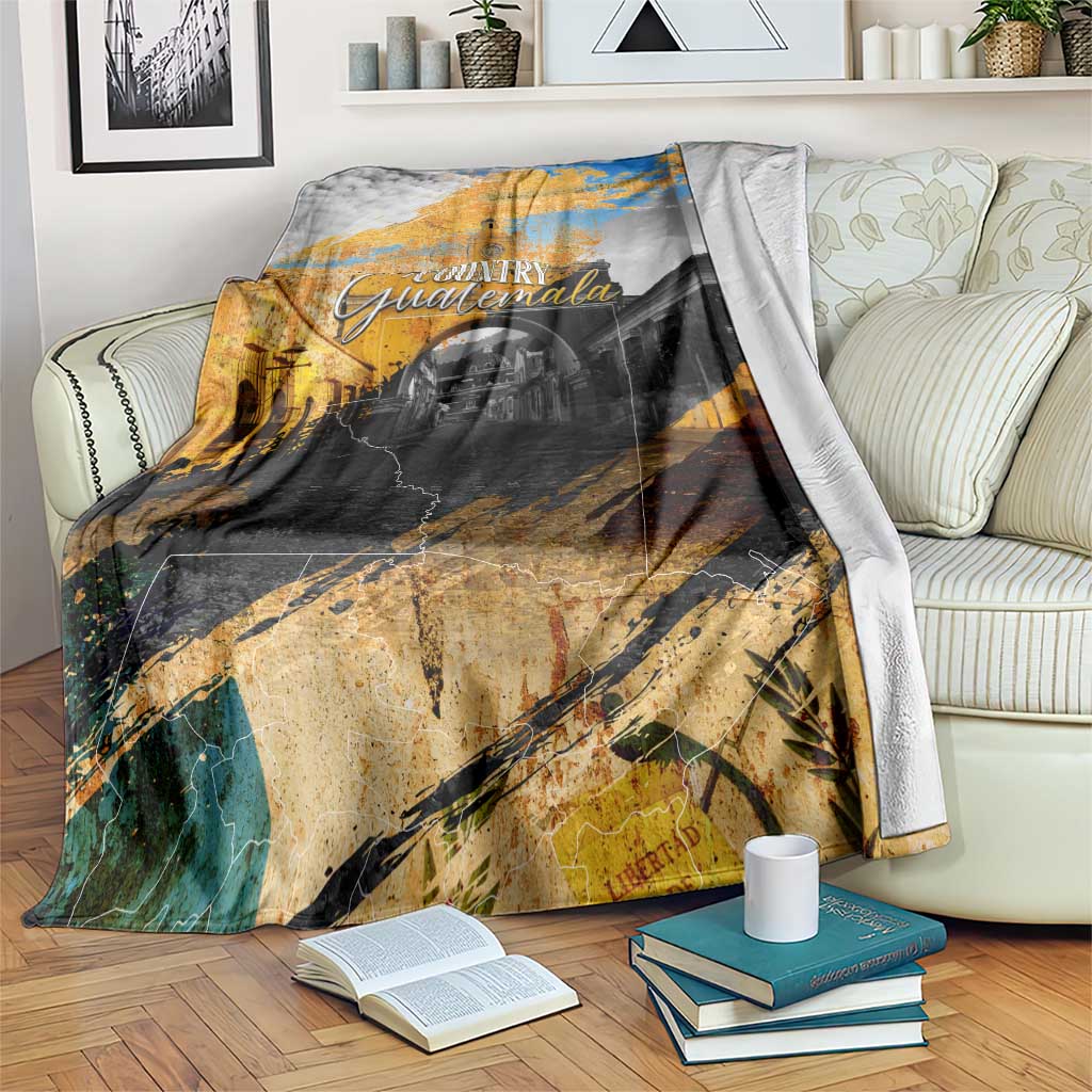 Guatemala Country Pride Blanket Grunge Map Art with National Landmark Flag Texture - Wonder Print Shop
