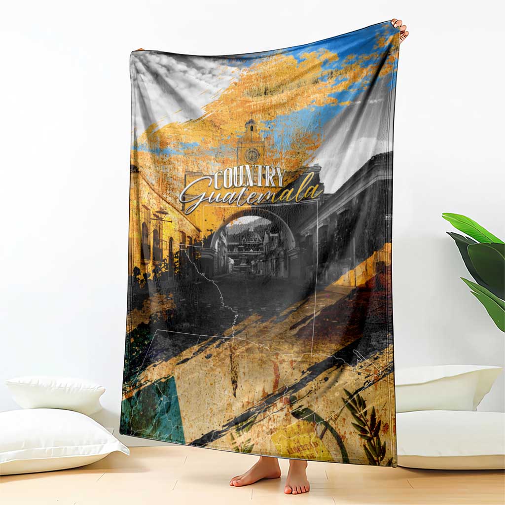 Guatemala Country Pride Blanket Grunge Map Art with National Landmark Flag Texture - Wonder Print Shop
