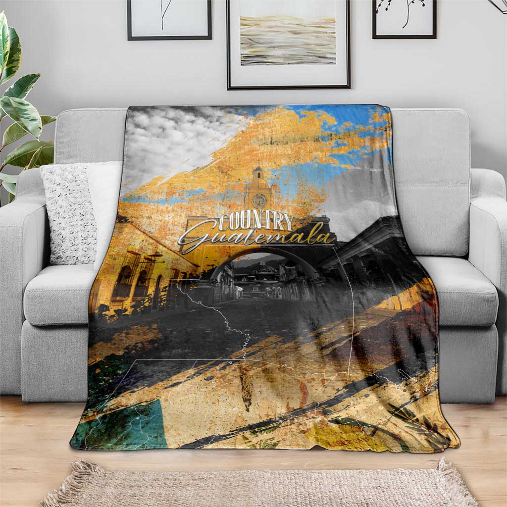 Guatemala Country Pride Blanket Grunge Map Art with National Landmark Flag Texture - Wonder Print Shop