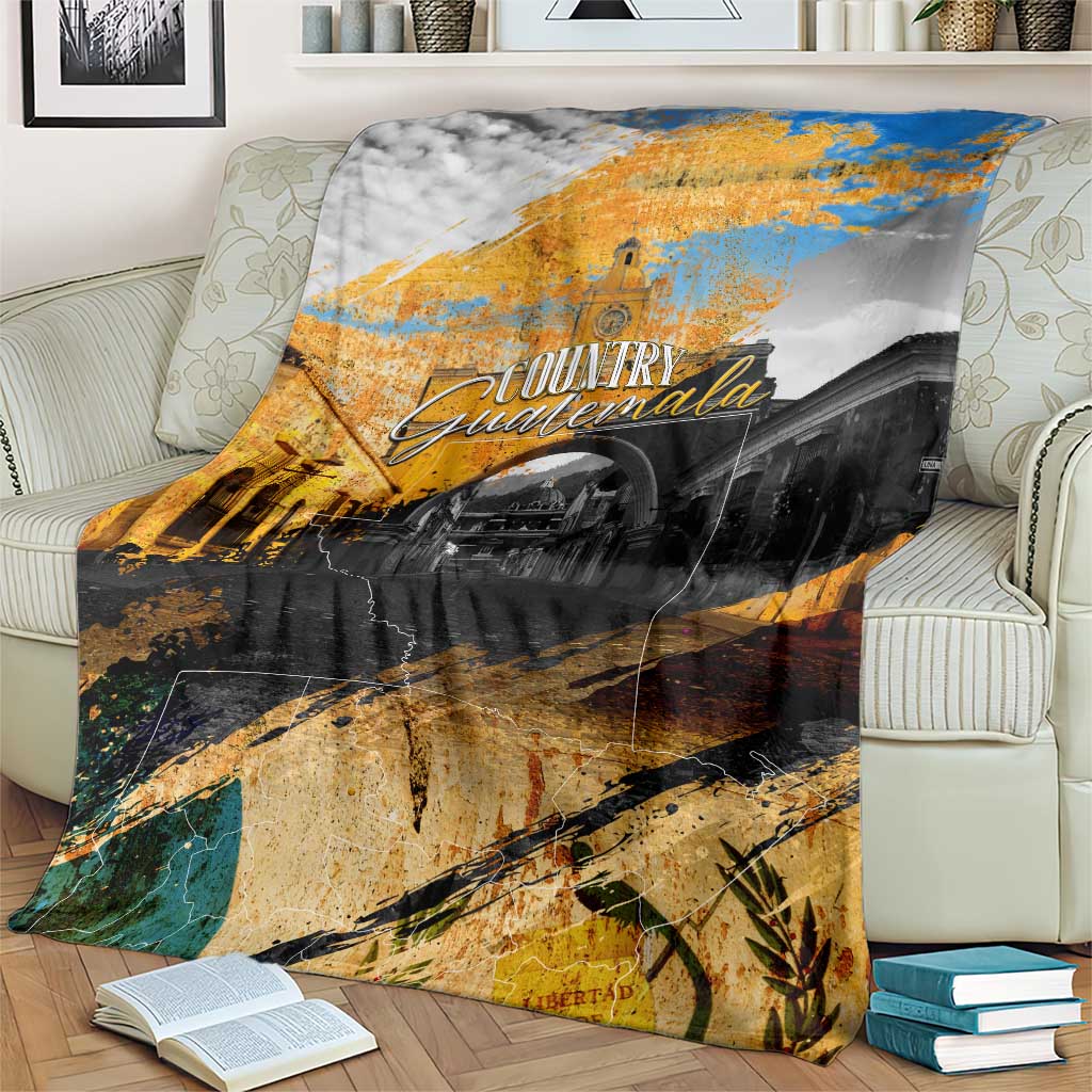 Guatemala Country Pride Blanket Grunge Map Art with National Landmark Flag Texture - Wonder Print Shop