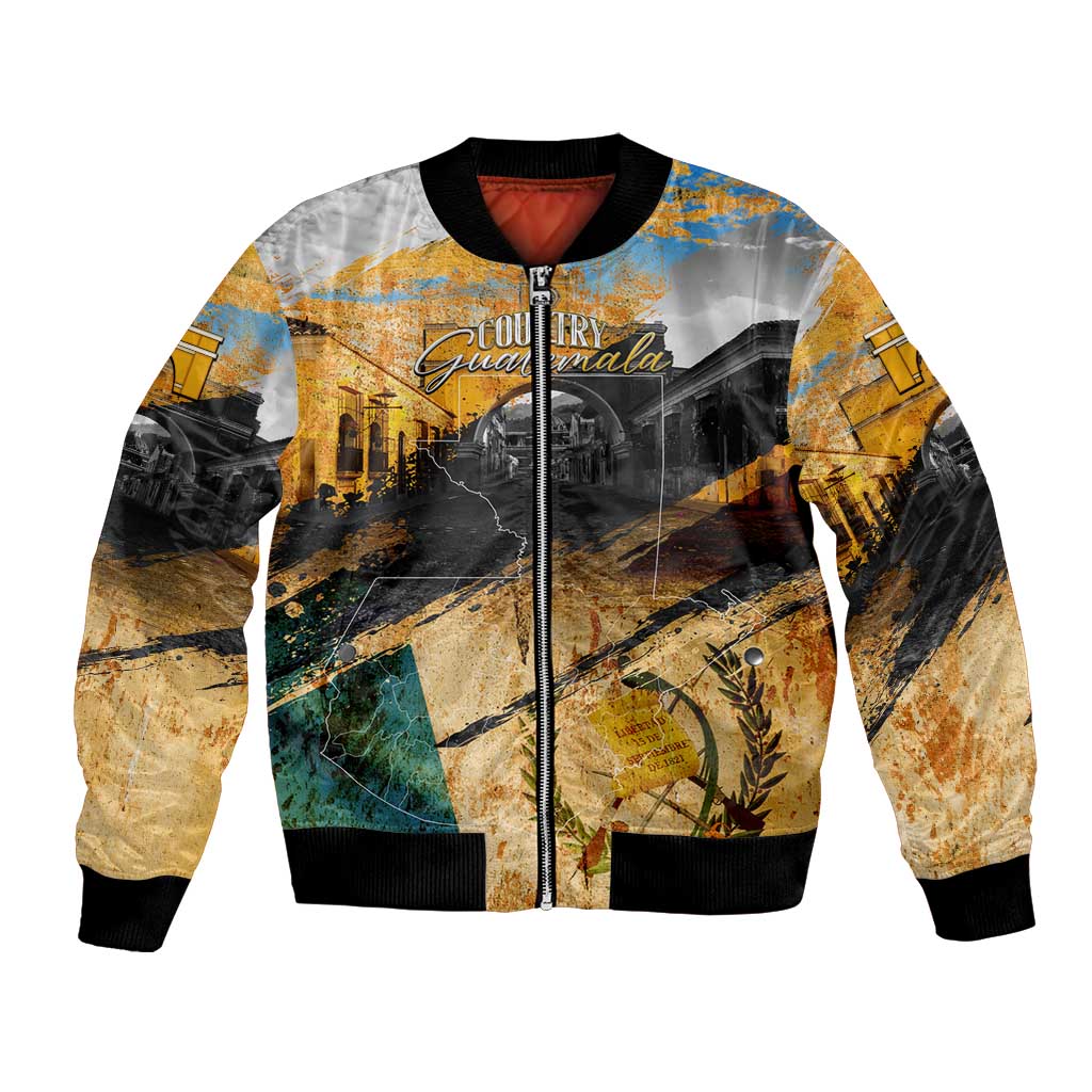 Guatemala Country Pride Bomber Jacket Grunge Map Art with National Landmark Flag Texture - Wonder Print Shop