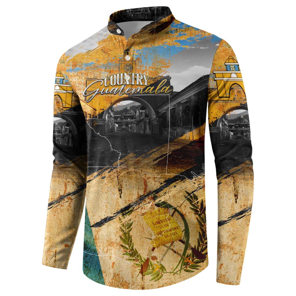 Guatemala Country Pride Button Sweatshirt Grunge Map Art with National Landmark Flag Texture - Wonder Print Shop