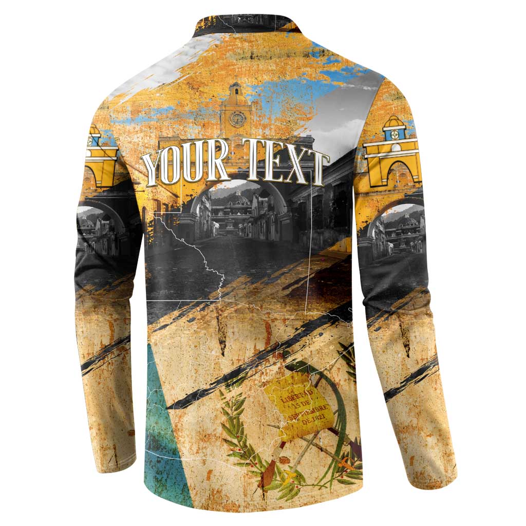 Guatemala Country Pride Button Sweatshirt Grunge Map Art with National Landmark Flag Texture - Wonder Print Shop