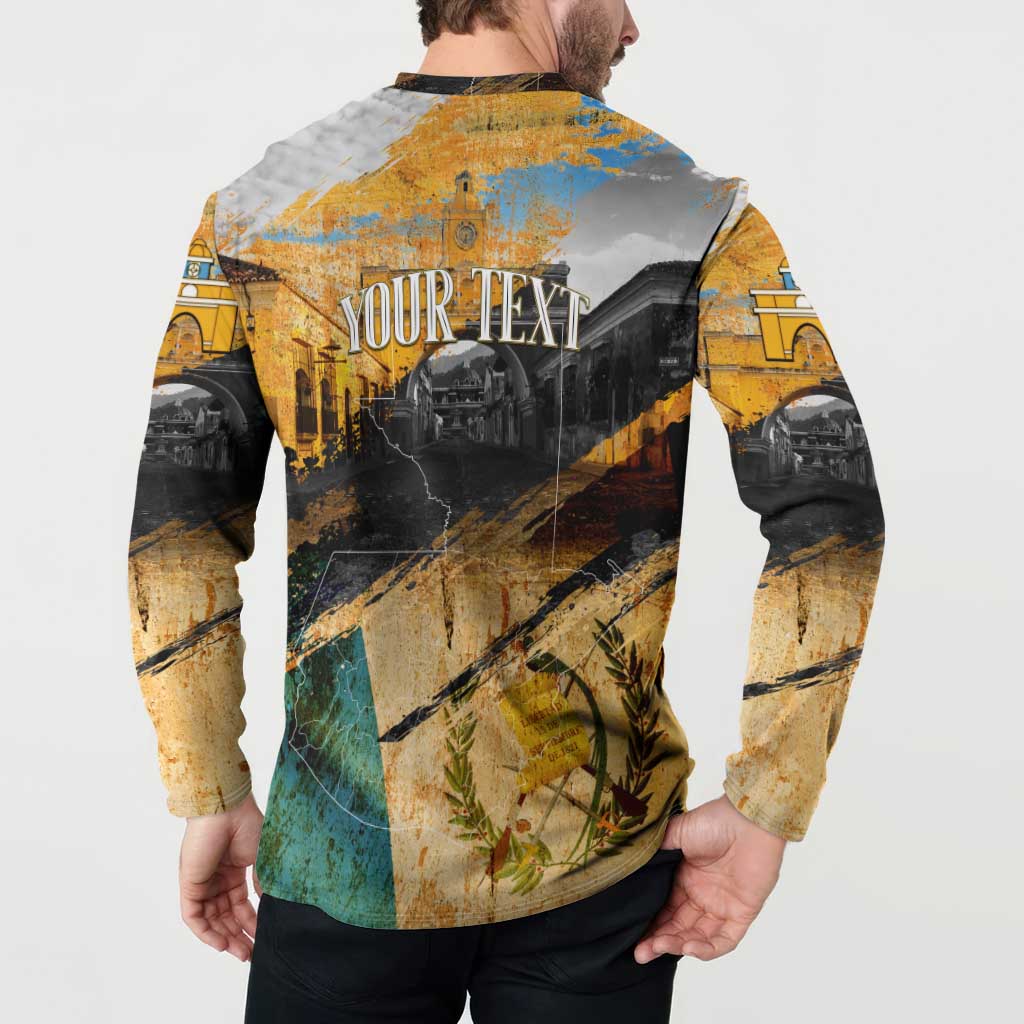Guatemala Country Pride Button Sweatshirt Grunge Map Art with National Landmark Flag Texture - Wonder Print Shop