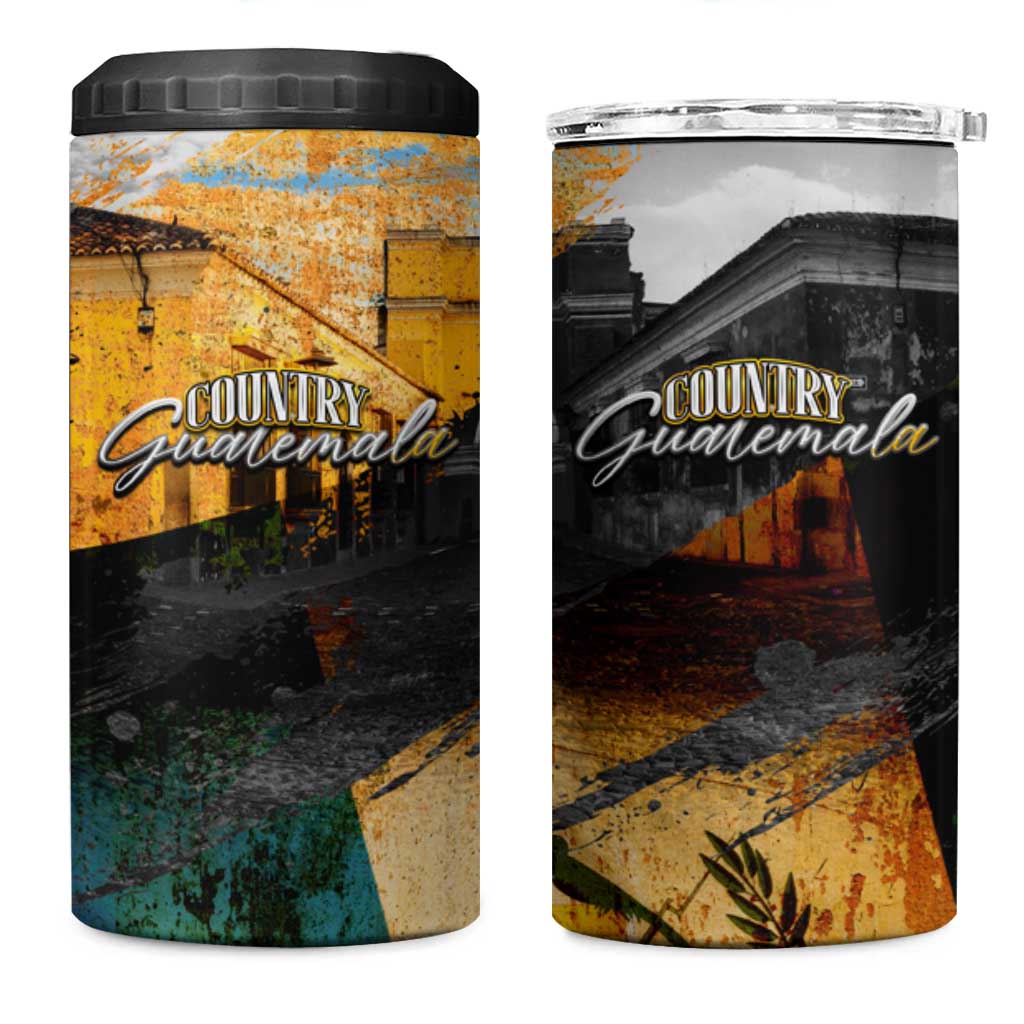 Guatemala Country Pride 4 in 1 Can Cooler Tumbler Grunge Map Art with National Landmark Flag Texture - Wonder Print Shop
