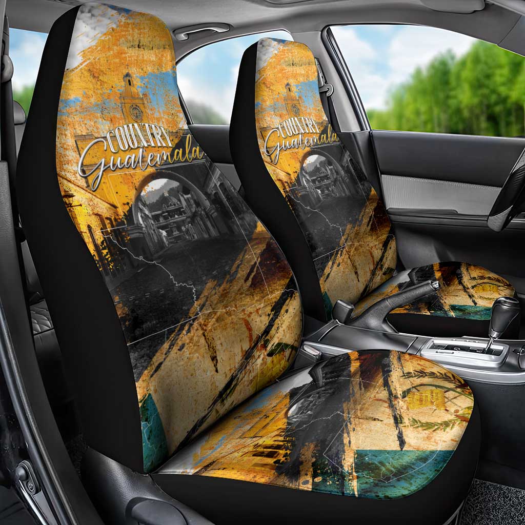 Guatemala Country Pride Car Seat Cover Grunge Map Art with National Landmark Flag Texture - Wonder Print Shop