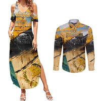 Guatemala Country Pride Couples Matching Summer Maxi Dress and Long Sleeve Button Shirt Grunge Map Art with National Landmark Flag Texture - Wonder Print Shop