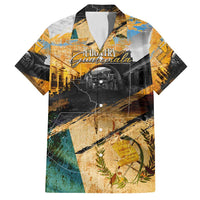 Guatemala Country Pride Family Matching Long Sleeve Bodycon Dress and Hawaiian Shirt Grunge Map Art with National Landmark Flag Texture - Wonder Print Shop
