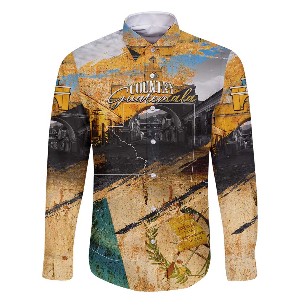 Guatemala Country Pride Family Matching Long Sleeve Bodycon Dress and Hawaiian Shirt Grunge Map Art with National Landmark Flag Texture - Wonder Print Shop