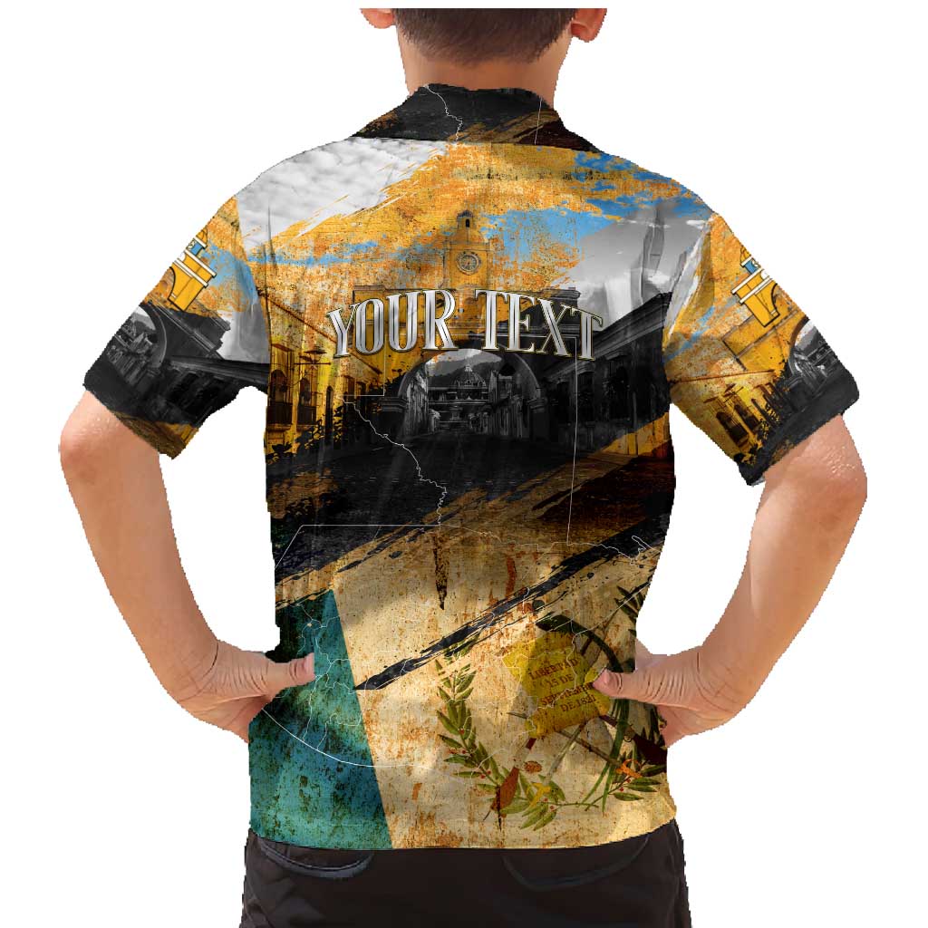 Guatemala Country Pride Family Matching Mermaid Dress and Hawaiian Shirt Grunge Map Art with National Landmark Flag Texture - Wonder Print Shop