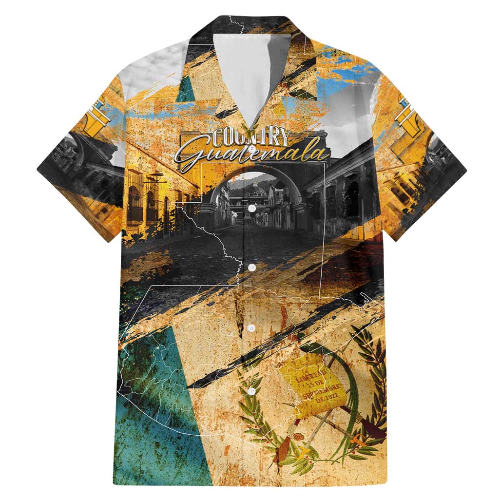 Guatemala Country Pride Family Matching Mermaid Dress and Hawaiian Shirt Grunge Map Art with National Landmark Flag Texture - Wonder Print Shop