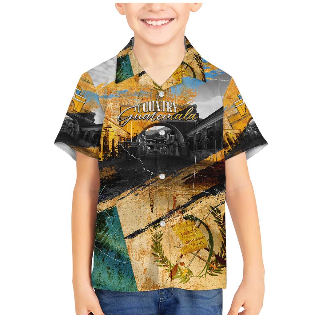 Guatemala Country Pride Family Matching Mermaid Dress and Hawaiian Shirt Grunge Map Art with National Landmark Flag Texture - Wonder Print Shop