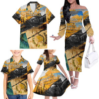 Guatemala Country Pride Family Matching Off The Shoulder Long Sleeve Dress and Hawaiian Shirt Grunge Map Art with National Landmark Flag Texture - Wonder Print Shop