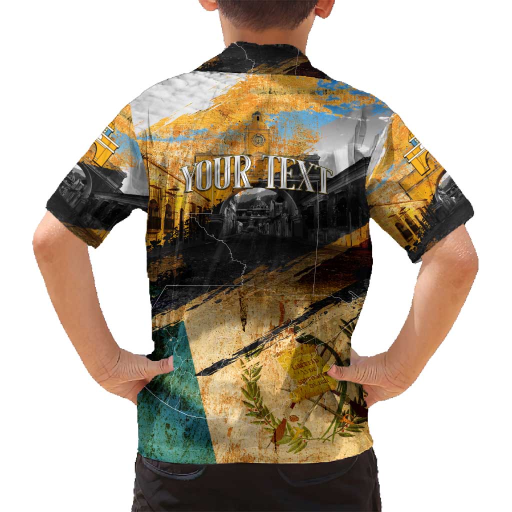 Guatemala Country Pride Family Matching Off Shoulder Maxi Dress and Hawaiian Shirt Grunge Map Art with National Landmark Flag Texture - Wonder Print Shop