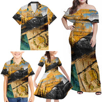 Guatemala Country Pride Family Matching Off Shoulder Maxi Dress and Hawaiian Shirt Grunge Map Art with National Landmark Flag Texture - Wonder Print Shop