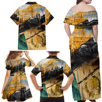 Guatemala Country Pride Family Matching Off Shoulder Maxi Dress and Hawaiian Shirt Grunge Map Art with National Landmark Flag Texture - Wonder Print Shop