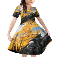 Guatemala Country Pride Family Matching Off Shoulder Short Dress and Hawaiian Shirt Grunge Map Art with National Landmark Flag Texture - Wonder Print Shop