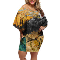Guatemala Country Pride Family Matching Off Shoulder Short Dress and Hawaiian Shirt Grunge Map Art with National Landmark Flag Texture - Wonder Print Shop