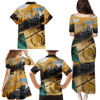 Guatemala Country Pride Family Matching Puletasi and Hawaiian Shirt Grunge Map Art with National Landmark Flag Texture - Wonder Print Shop