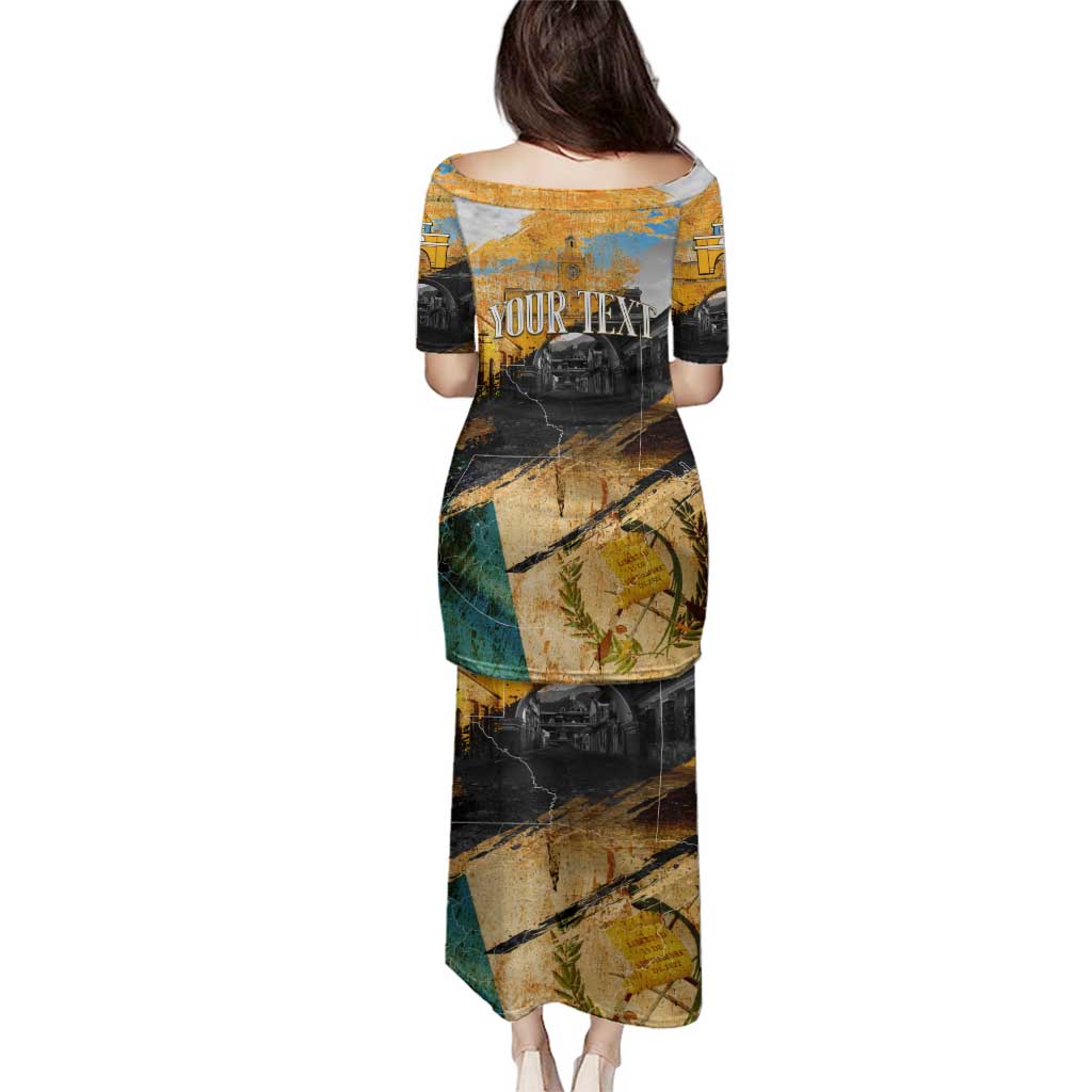 Guatemala Country Pride Family Matching Puletasi and Hawaiian Shirt Grunge Map Art with National Landmark Flag Texture - Wonder Print Shop