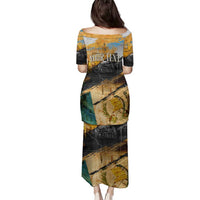 Guatemala Country Pride Family Matching Puletasi and Hawaiian Shirt Grunge Map Art with National Landmark Flag Texture - Wonder Print Shop