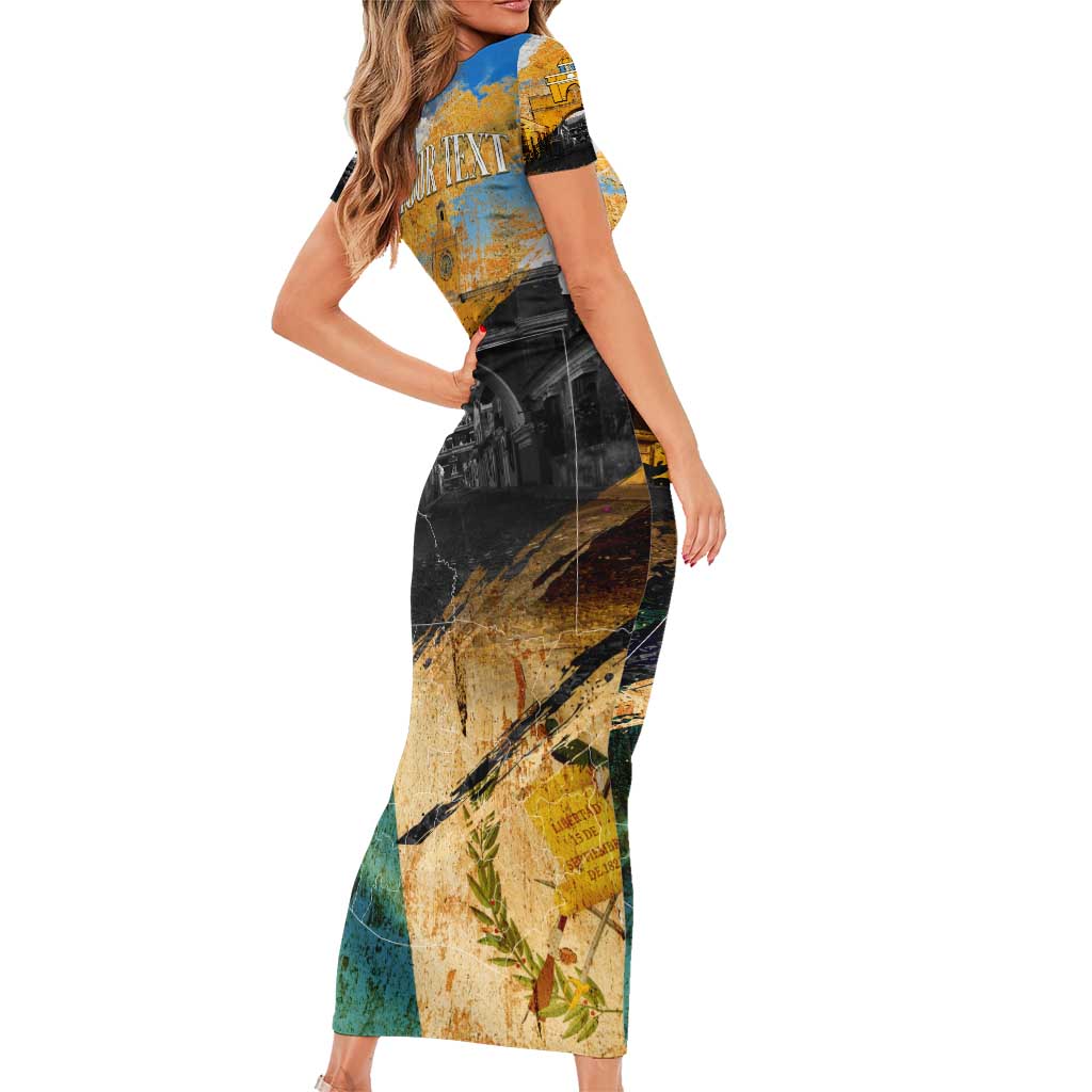 Guatemala Country Pride Family Matching Short Sleeve Bodycon Dress and Hawaiian Shirt Grunge Map Art with National Landmark Flag Texture - Wonder Print Shop