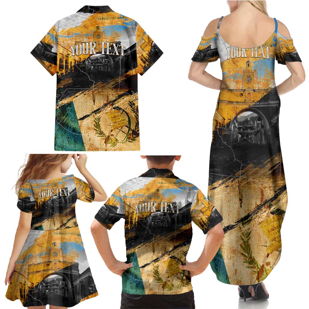 Guatemala Country Pride Family Matching Summer Maxi Dress and Hawaiian Shirt Grunge Map Art with National Landmark Flag Texture - Wonder Print Shop