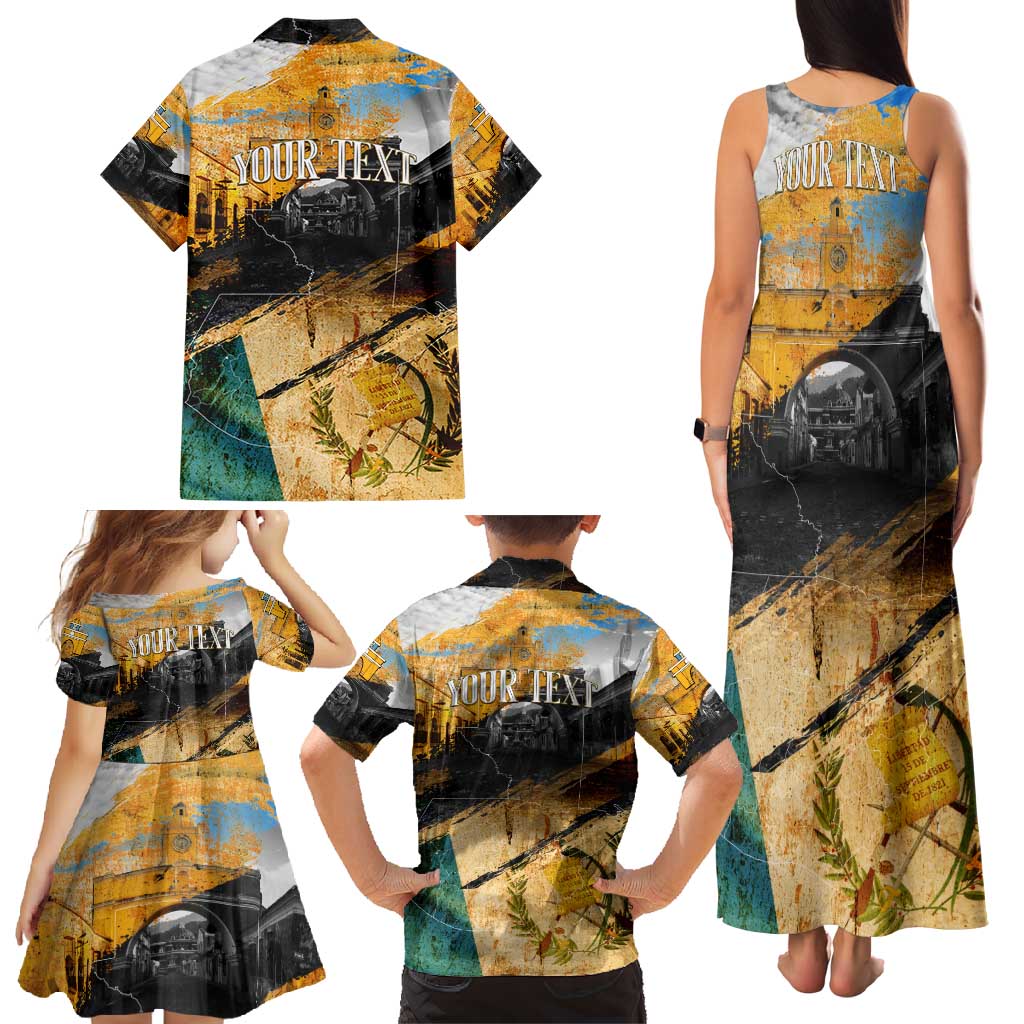 Guatemala Country Pride Family Matching Tank Maxi Dress and Hawaiian Shirt Grunge Map Art with National Landmark Flag Texture - Wonder Print Shop