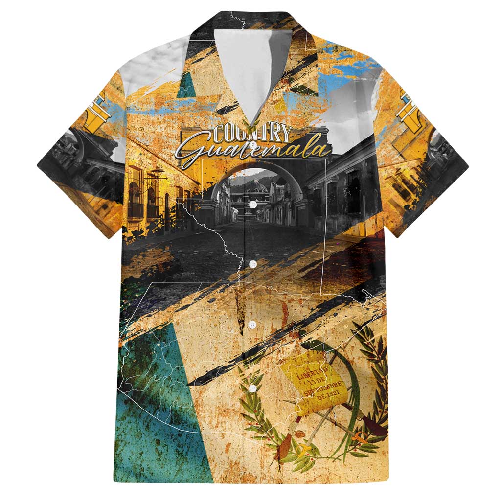 Guatemala Country Pride Family Matching Tank Maxi Dress and Hawaiian Shirt Grunge Map Art with National Landmark Flag Texture - Wonder Print Shop