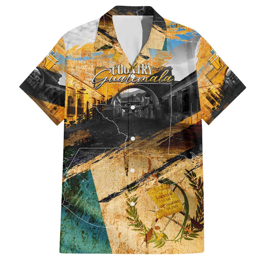 Guatemala Country Pride Hawaiian Shirt Grunge Map Art with National Landmark Flag Texture - Wonder Print Shop
