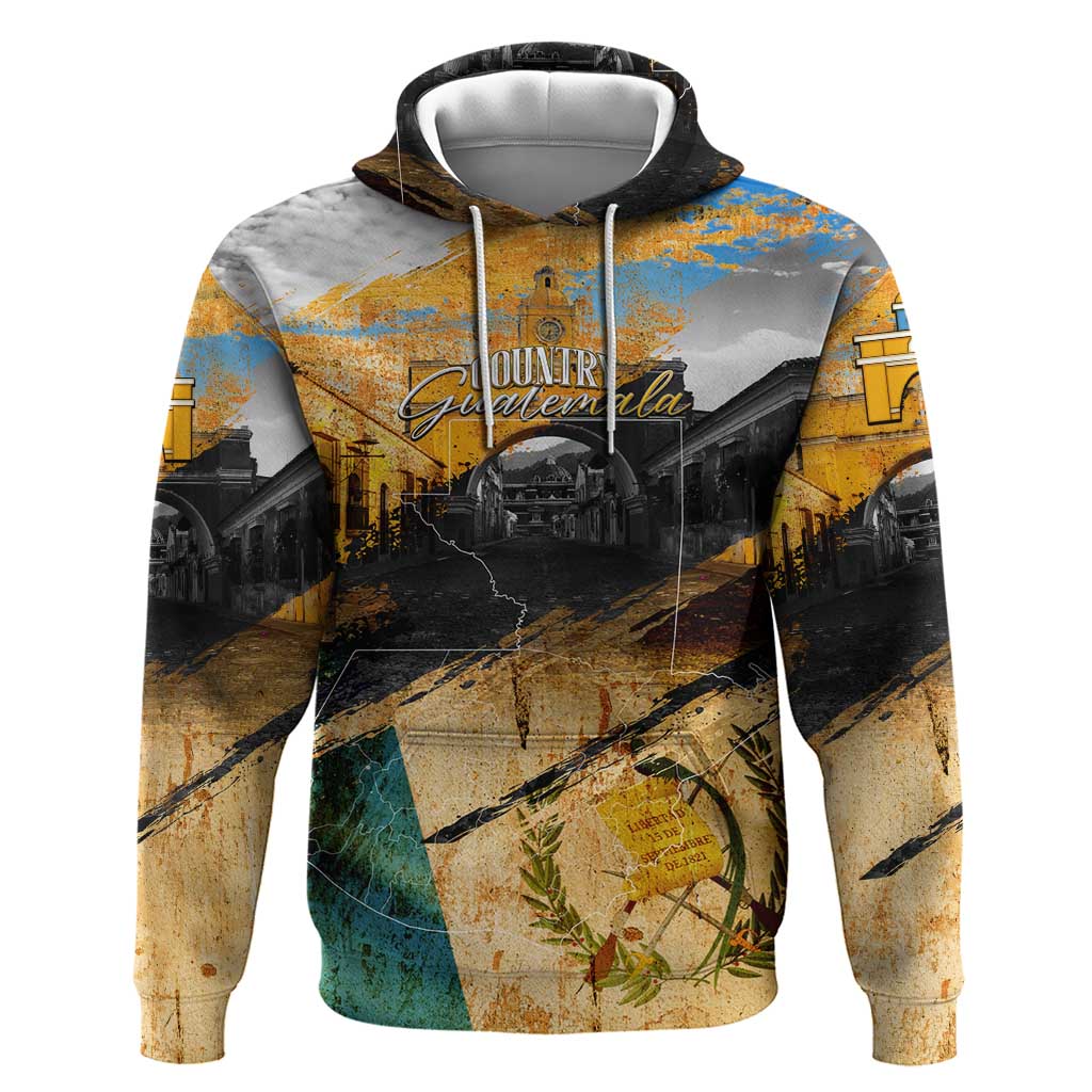 Guatemala Country Pride Hoodie Grunge Map Art with National Landmark Flag Texture - Wonder Print Shop