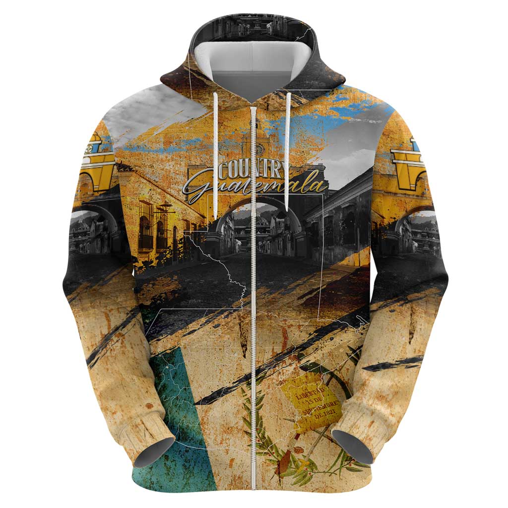 Guatemala Country Pride Hoodie Grunge Map Art with National Landmark Flag Texture - Wonder Print Shop